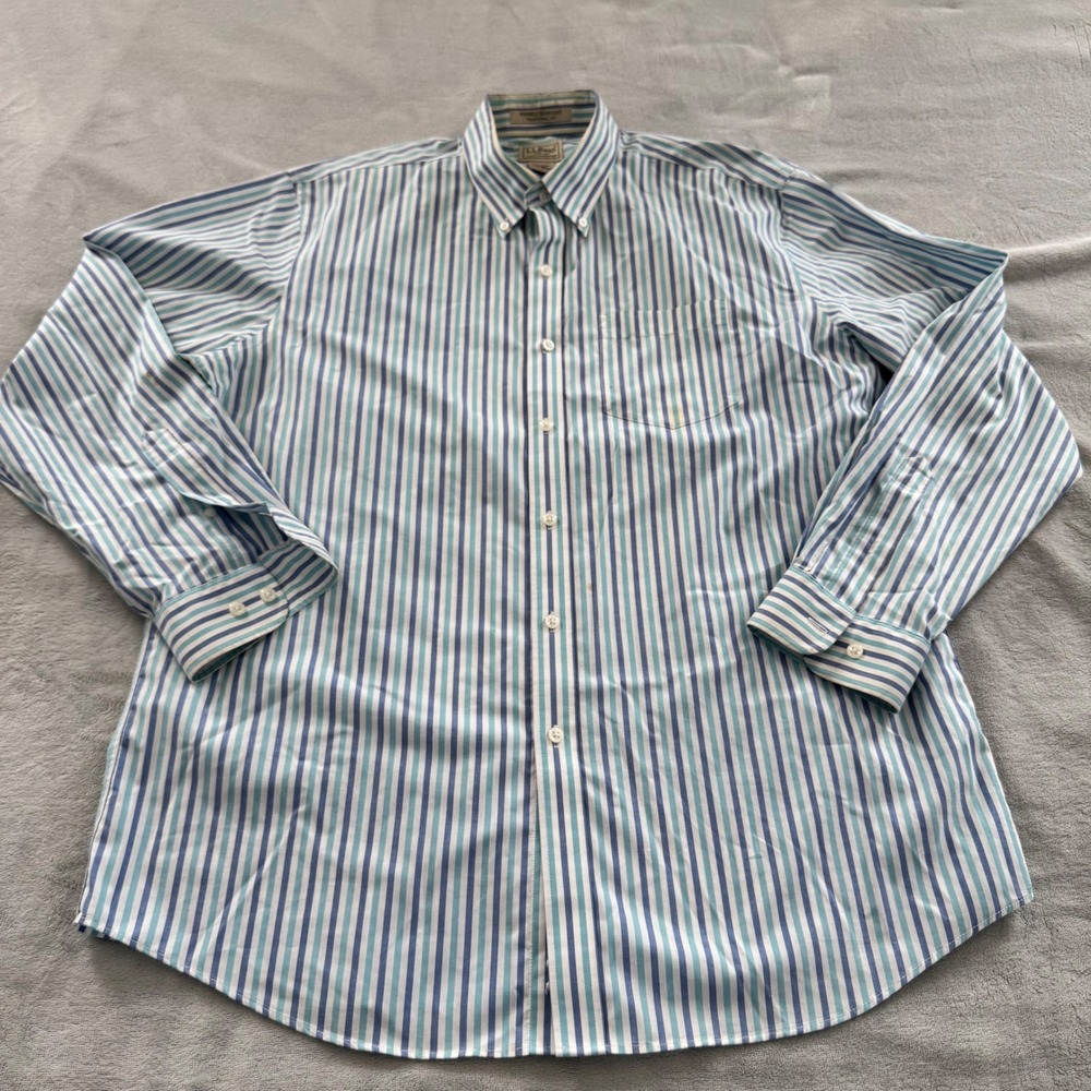 LL Bean Men's Traditional Fit‎ Wrinkle Resistant Striped Button Down Shirt L-REG